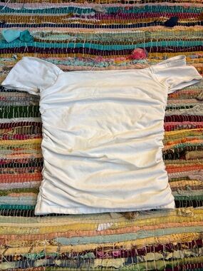 Hollister White Off-Shoulder Ruched Crop Top